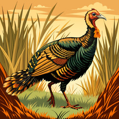 Vector illustration on a graphic tablet. Hand drawing. Silhouette of turkeys.  Hand drawn underwater element design. Artistic vector marine design element.