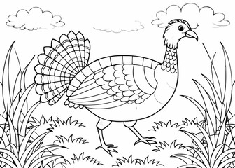 Turkey watercolor illustration. Hand drawn underwater element design Coloring page Design