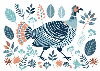 Turkey male and female birds family isolated on white background. Vector flat or cartoon icons illustration.