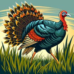 turkey bird isolated on white background. Vector illustration in cartoon flat style. Illustration for greeting cards, printing and other design projects.