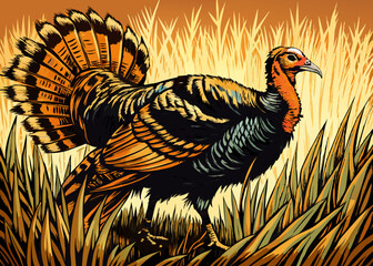 turkey bird isolated on white background. Vector illustration in cartoon flat style. Illustration for greeting cards, printing and other design projects.