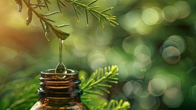 a drop of acacia essential oil. Selective focus
