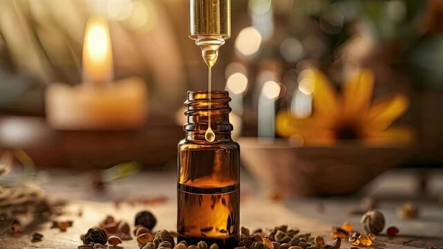 a drop of cumin essential oil. Selective focus