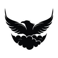  a logo showing the silhouette of an eagle flying through a cloudy sky