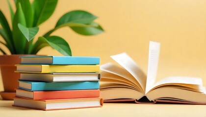 Colorful Books and Ladder on Vibrant Background for Education Day Concept