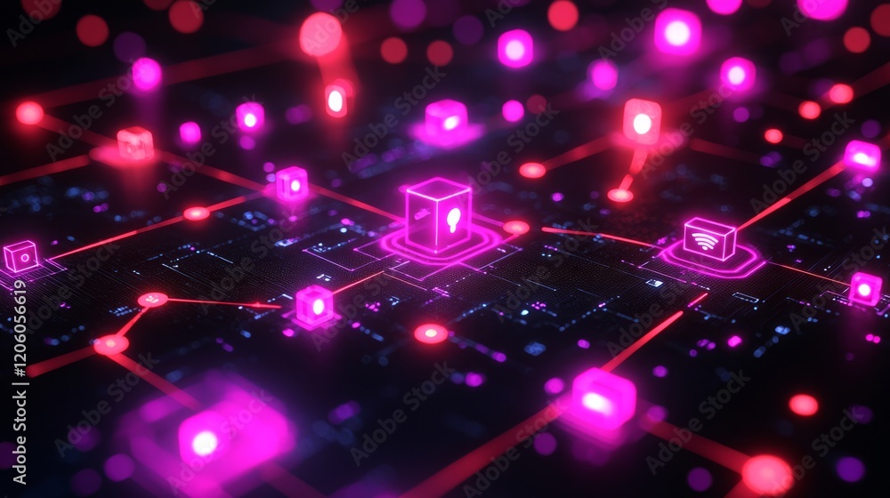 Poster smart city network; digital infrastructure; glowing nodes; data flow; iot