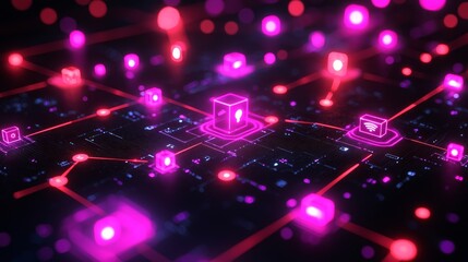 Smart city network; digital infrastructure; glowing nodes; data flow; IoT