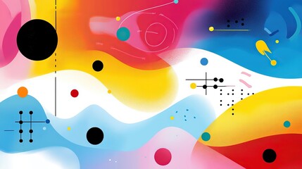 abstract colorful cheerful fun modern background, mathermetic shapes and equation fractal scattered around