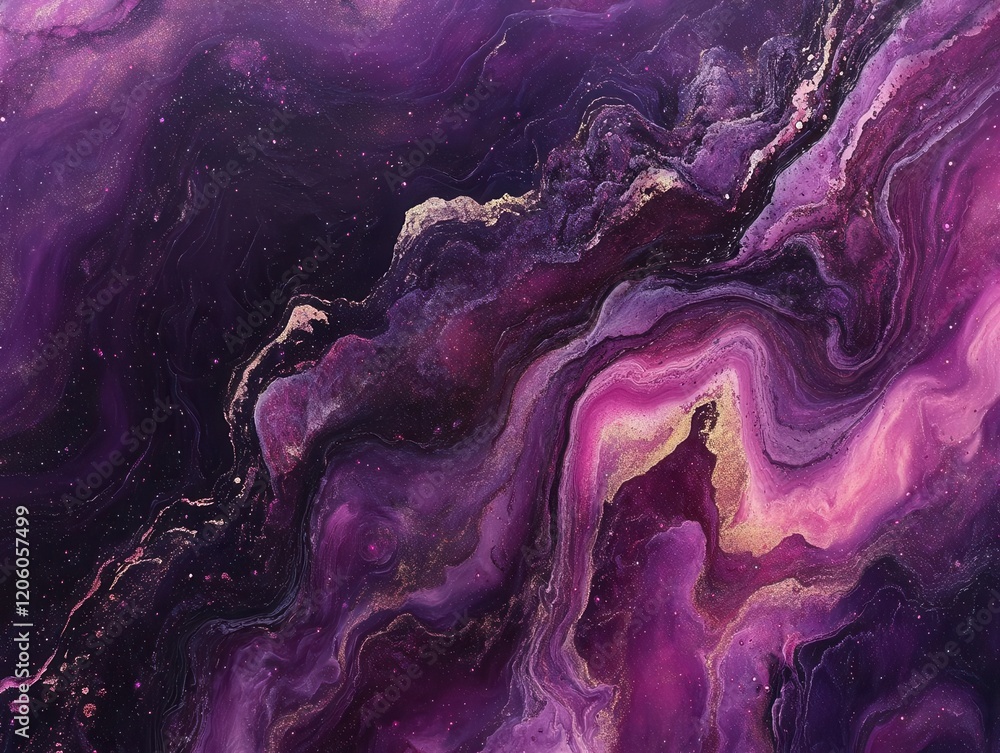 Poster ethereal cosmic nebula swirls in deep burgundy and violet, creating abstract celestial patterns