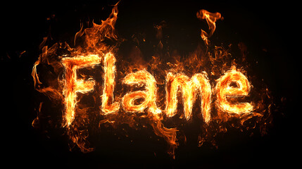 Flame written by fire on black background