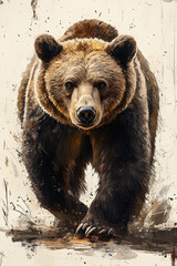 Obraz premium Majestic Brown Bear Approaching Steadily Forward