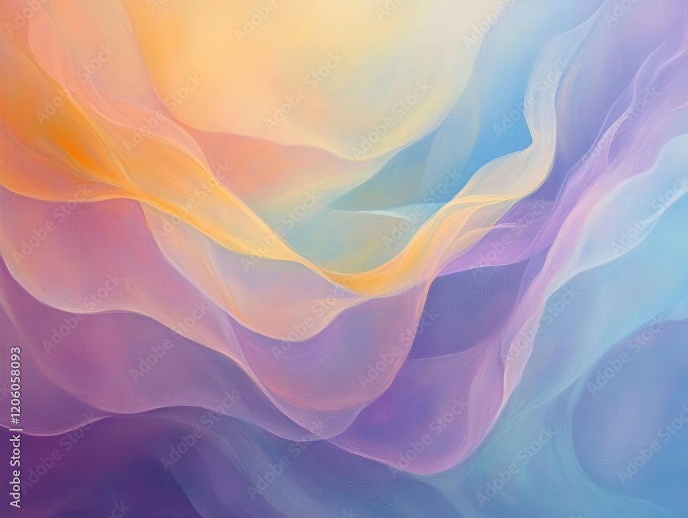 Poster ethereal liquid art with flowing iridescent colors, organic shapes merging in smooth gradients, vert