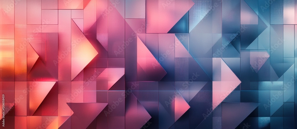 Poster intricate geometric tessellation with multiple layers of triangles and squares, subtle gradient ligh