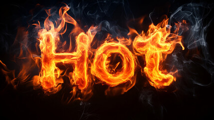 Hot written by fire on black background