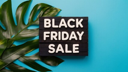 Tropical Style Black Friday Sale Black on Blue background with copy space ai generated
