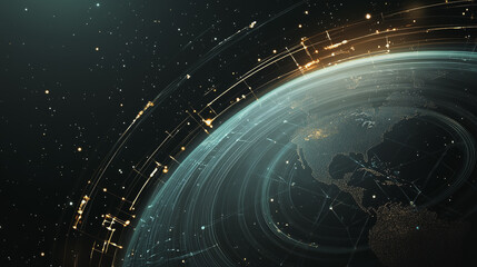 Obraz premium Abstract background with Colorful circle lines. Digital future technology . Abstract business connection of lines from nodes innovation of communication in the network.
