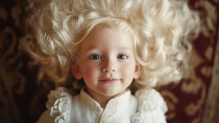 Fototapeta premium toddler with a funny hairstyle as an old fashioned wig