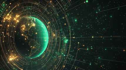 Obraz premium Abstract background with Colorful circle lines. Digital future technology . Abstract business connection of lines from nodes innovation of communication in the network.