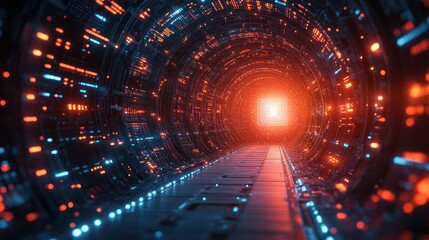 Fototapeta premium Digital Corridor: A Journey Through Neon Lights