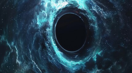 Abstract black hole with a swirling nebula Abstract space with a black hole and dark matter