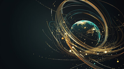 Abstract  background with Colorful circle lines. Digital future technology . Abstract business connection of lines from nodes innovation of communication in the network.