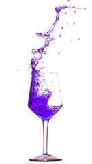 A Blue Wine  flowing out of Glass in upward direction with transparent background