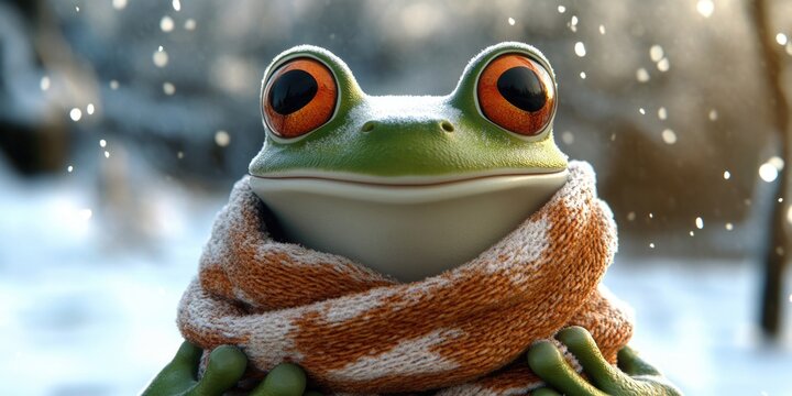 Frog in winter scarf