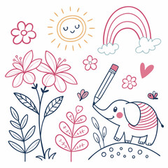 A set of cute pen line doodle elements 