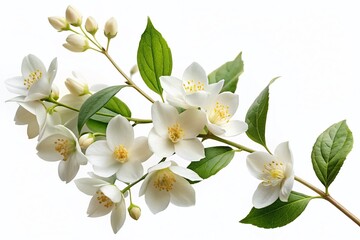 Naklejka premium Jasmine Flower Branch, White Blossoms Isolated, Spring Floral, Botanical Photography