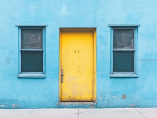 Blue Building with Yellow Door and Windows