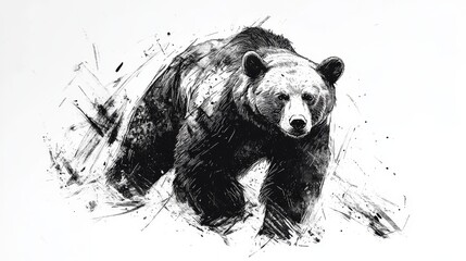 Black ink bear sketch composition background