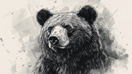 Black ink bear sketch composition background