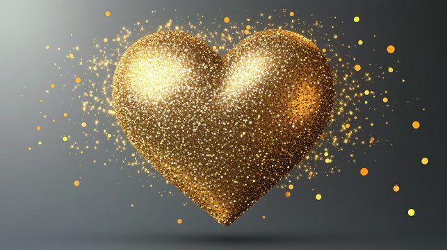 A gold heart with glitter on it isolated on a transparent background