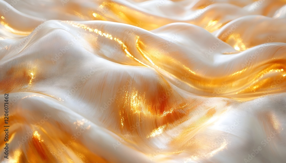 Poster textured fabric wave with glimmering gold highlights and soft curves, creating a sense of luxury, el