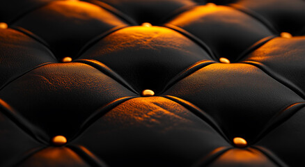 Obraz premium Dark Background with Subtle Orange Light and Smooth Black Leather Texture, Highlighting Golden Sunlight for a Luxurious and Mysterious Atmosphere in Design Projects
