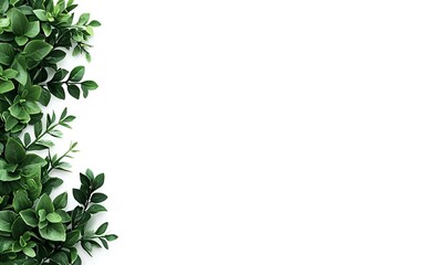 Naklejka premium Minimalist Green Leaf Border, a clean white background framed by delicate green leaves, evoking tranquility and simplicity in design.
