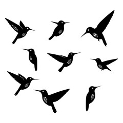 set of silhouettes of birds