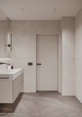 3d modern contemporary light bathroom with mirror and shower