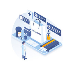 Online Pharmacy and Medicine Ordering Vector Design Illustration