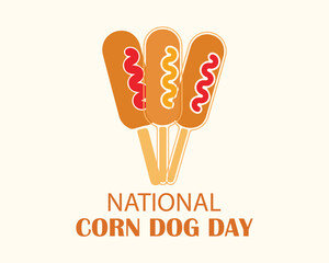 National Corn Dog Day vector. Corndog with ketchup and mustard icon vector. Delicious american food vector. Important day
