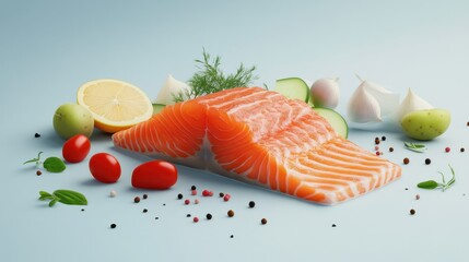 keto diet ingredients with fresh salmon and vegetables