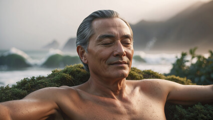 Relaxation by the Ocean with Calm Waves and Soft Light at Sunset near the Coast