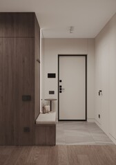 Modern home interior design. Modern apartment entrance or hallway. 3D Rendering, 3D Illustration