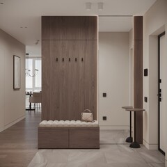 Modern home interior design. Modern apartment entrance or hallway. 3D Rendering, 3D Illustration