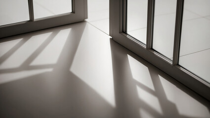 Obraz premium Soft shadows play across the floor near bright glass doors in a modern room at midday