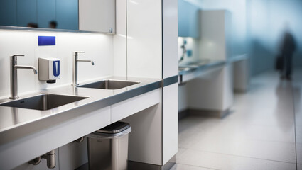Clean restroom area with modern fixtures and minimalistic design in public space during daylight hours