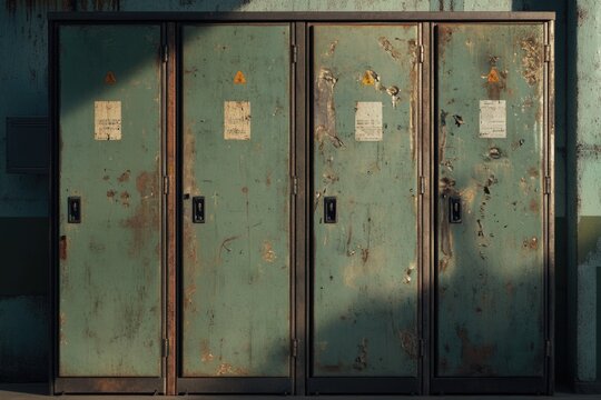 Metal lockers in row