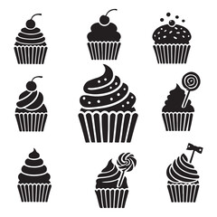 Delightful Collection of Cupcake Silhouettes Vector Illustrations