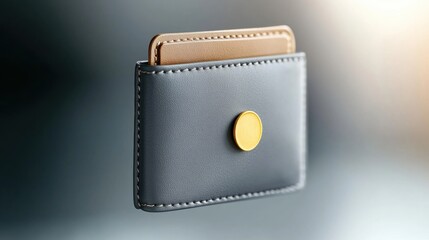 gray wallet icon with gold coin, representing finance, simplicity, and modern design
