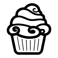 Line art illustration of a cupcake. Symbolizes sweetness, dessert, bakery, treat, celebration, indulgence, pastry, and confectionery. Perfect for food, bakery, and dessert concepts